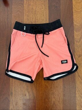 ZYIA Coral Pink Athletic Shorts with Black Trim